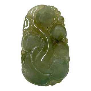 Chinese Green White Stone Carved Drop Scroll Pendant Display Art For Sale