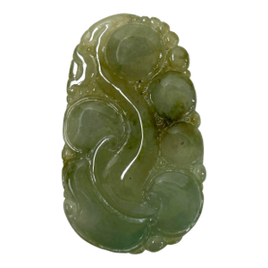 Chinese Green White Stone Carved Drop Scroll Pendant Display Art