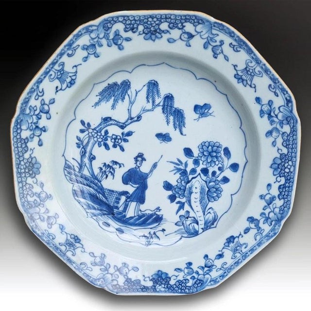 A fine Chinese Qing Dynasty export porcelain dish dating to circa 1750. The unusual octagonal form is decorated by hand in...