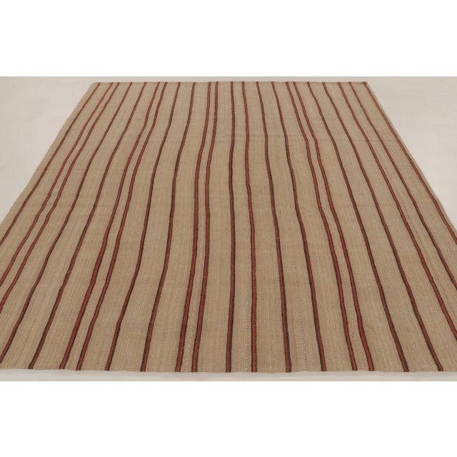 Rug & Kilim Vintage Palas Bidjar Kilim With Minimal Red Stripes on a Beige Field - Rug & Kilim For Sale - Image 4 of 10