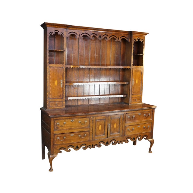English Antique Georgian Period English Oak Welsh Dresser Pewter Cupboard Buffet Hutch For Sale - Image 3 of 18
