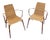 Stitched Leather and Rattan Armchairs by Jacques Adnet, 1950s, Set of 2 For Sale