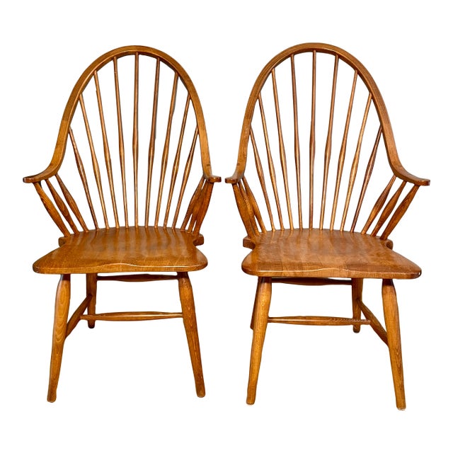 Vintage Set of 2 Slovenian Maple Continuous Arms Windsor Chairs For Sale