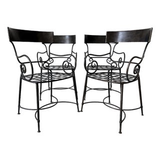 Set of Four Hollywood Regency / Neoclassical Style Wrought Iron Garden Dining Chairs by Arhaus For Sale