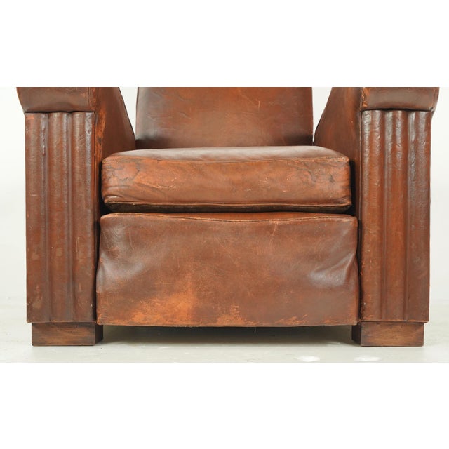 Mid 20th Century Pair of Vintage Tank Art Deco Leather Club Chairs For Sale - Image 5 of 10