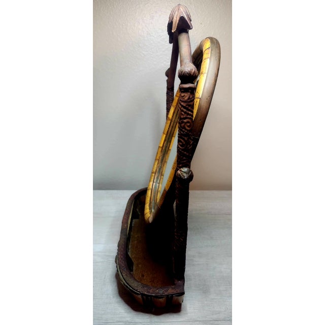 19th C. Victorian Cast Iron & Hand-Cut Bamboo Tabletop Swing Vanity Mirror For Sale - Image 11 of 12