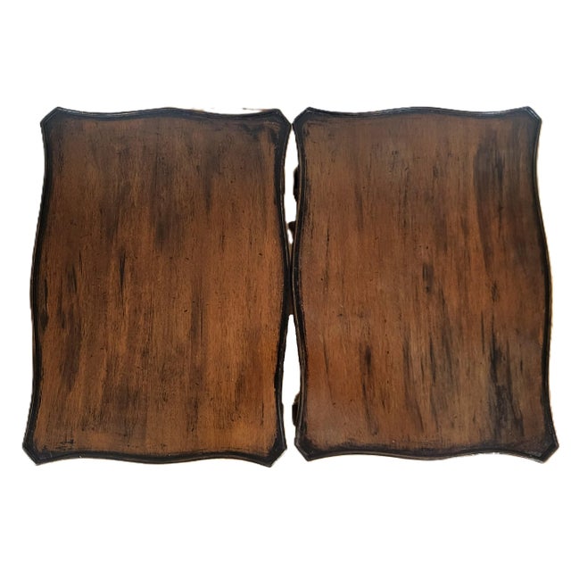 Pair Vintage Louis XV French Style Walnut Two Drawer Side Table Nightands For Sale - Image 4 of 11