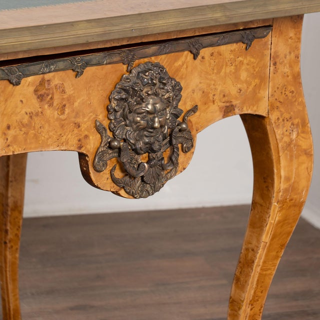 Early 20th Century Louis XV Style Burlwood Writing Desk With Leather Top For Sale - Image 15 of 18