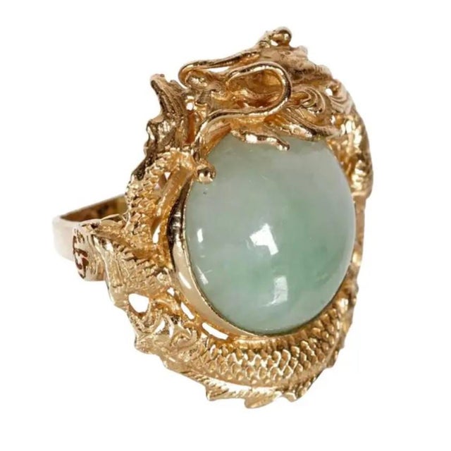 Gemstone 14k Gold and Jade Dragon Ring For Sale - Image 7 of 7