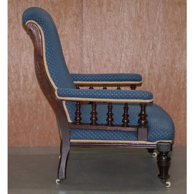 Victorian Hardwood Blue Armchair For Sale - Image 6 of 11
