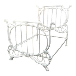 Circa 19th C. Antique Claw Foot Solid Iron Full Size Bed For Sale