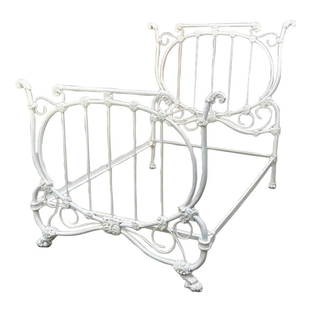 Circa 19th C. Antique Claw Foot Solid Iron Full Size Bed For Sale