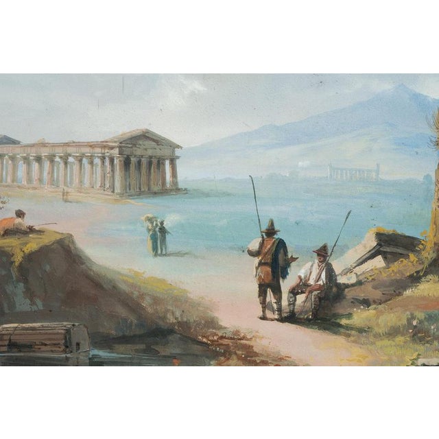 Neapolitan Artist, The Temples of Paestum and a View of the Sorrentine Peninsula, 19th Century, Gouaches, Set of 2 For Sale - Image 6 of 8
