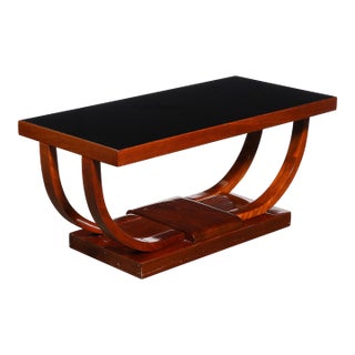 Art Deco Machine Age Walnut Cocktail Table W/ Inset Vitrolite Top by Modernage For Sale