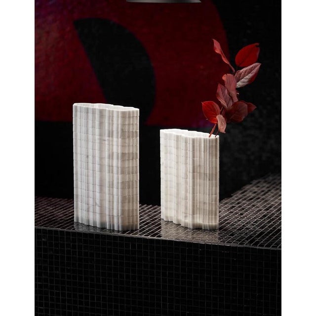 Stripes A3 Decorative Vase in Statuario Marble by Bufalini Marmi For Sale - Image 11 of 17