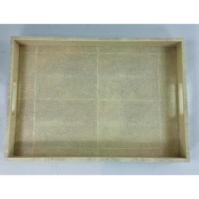 Stylish Made Goods Modern Large Ivory Faux Shagreen Emery Tray, showroom floor sample