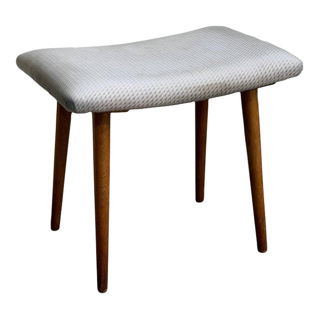 Vintage Danish Mid Century Modern Teak Vanity Stool Ottoman For Sale