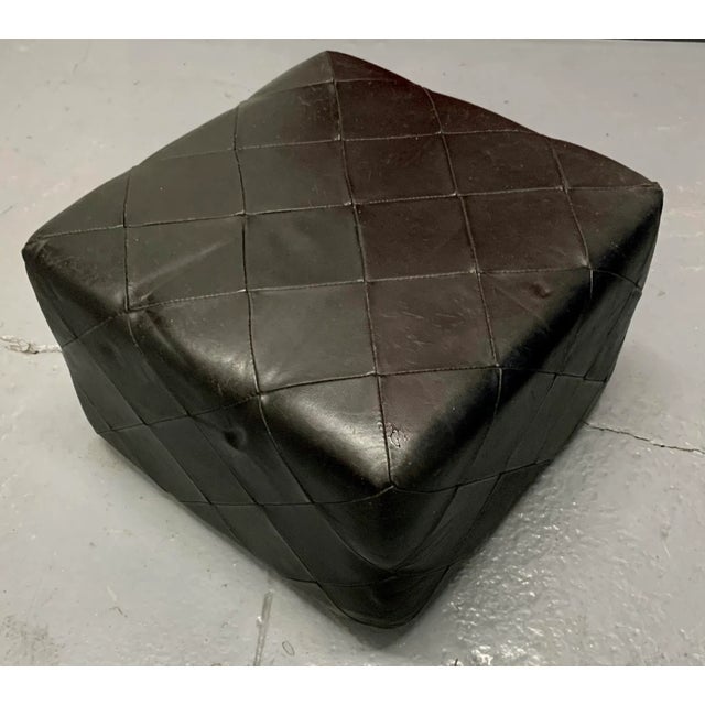 Mid-Century Square in black Leather Patchwork Ottoman. Perfect piece for any chair or sofa set.
