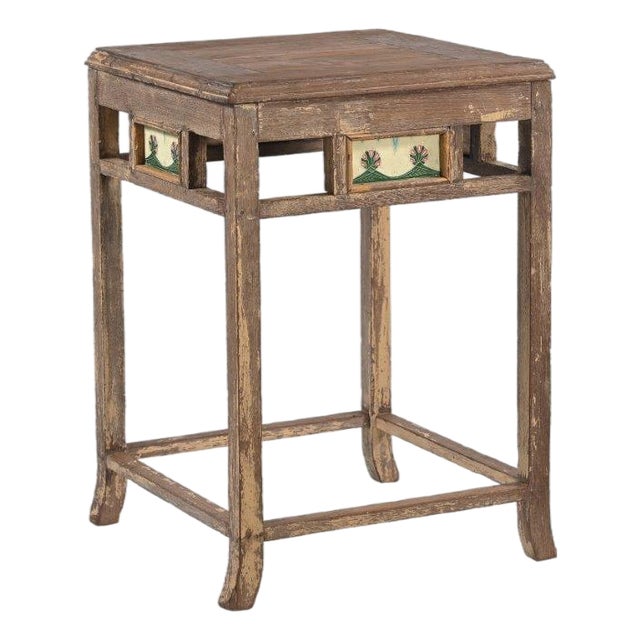 Vintage Indian Teakwood and Tile Side Table For Sale