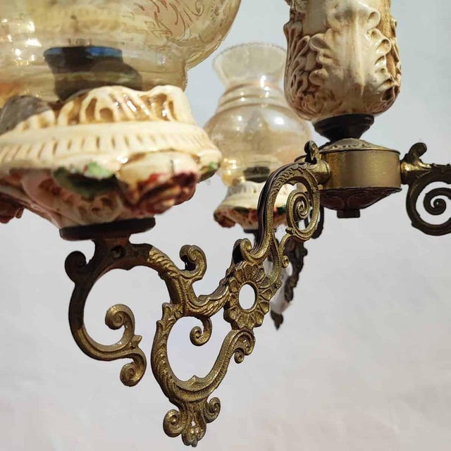 Vintage Glass and Metal Chandelier with Ceramic For Sale - Image 5 of 12