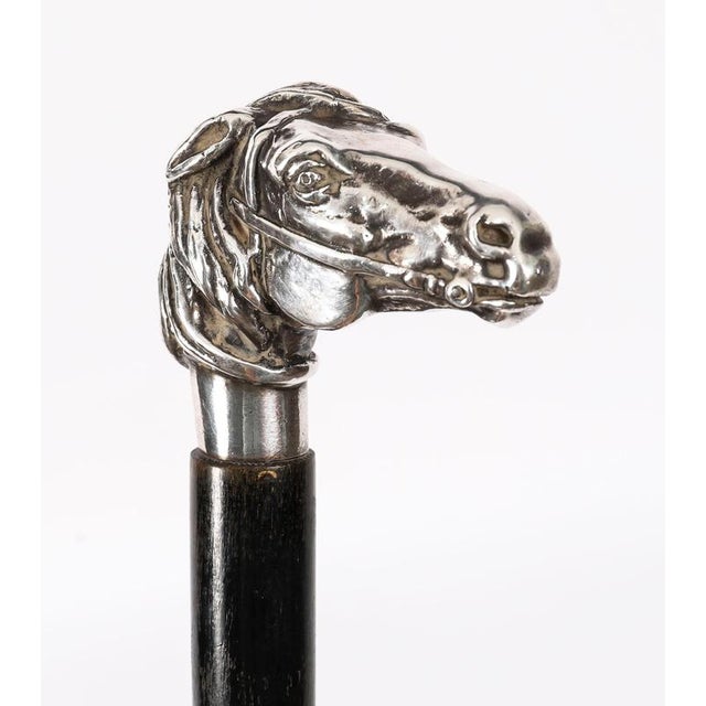 Antique Silver Novelty Horse Head Walking Cane Stick, 1800s For Sale - Image 3 of 7