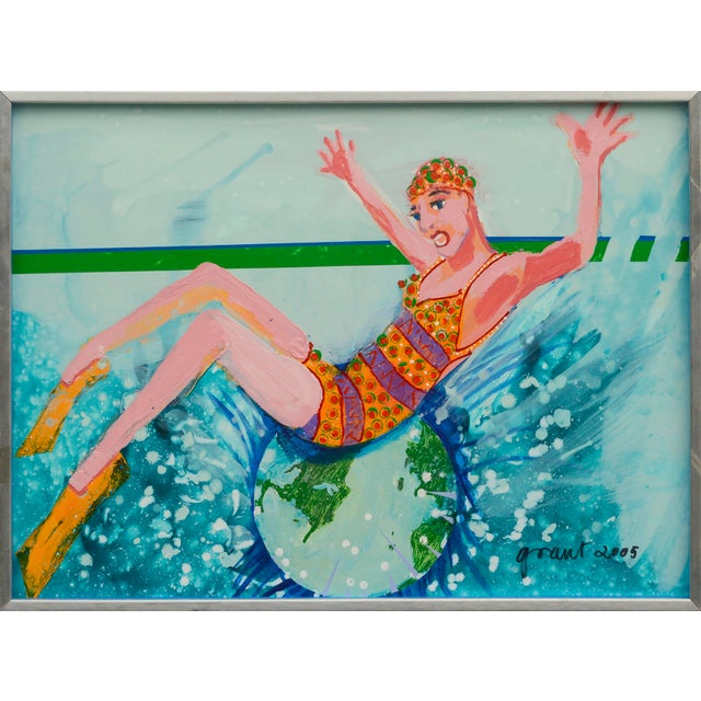 This bold and dynamic figurative abstract acrylic painting on handmade paper by Marc Foster Grant (American, b. 1947)...