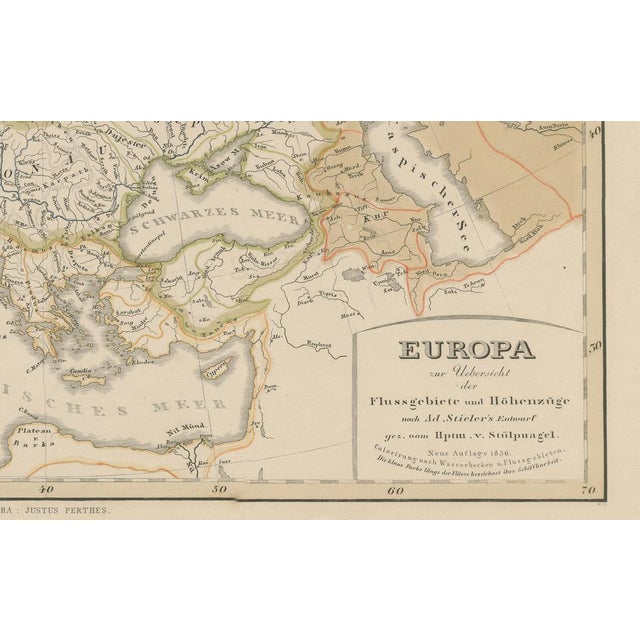 Paper Europe Map of Rivers, Watersheds and Elevation, 1857 For Sale - Image 7 of 10