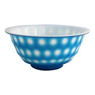 Rare Antique Chinese Peking Glass Bowl Aqua Blue Honeycomb Hexagon, Qing Dynasty For Sale