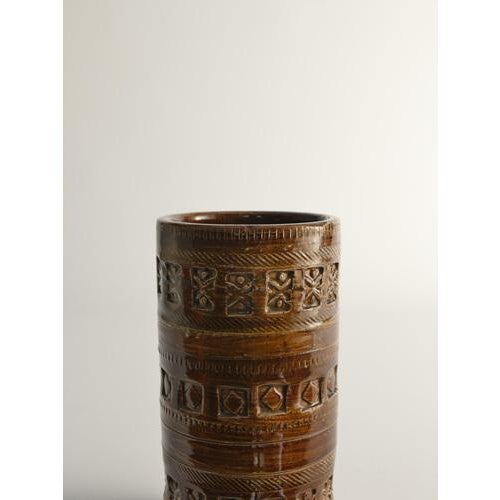 Blue Mid-Century Modern Brown Stoneware Vase by Aldo Londi for Bitossi, Italy, 1960s For Sale - Image 8 of 11