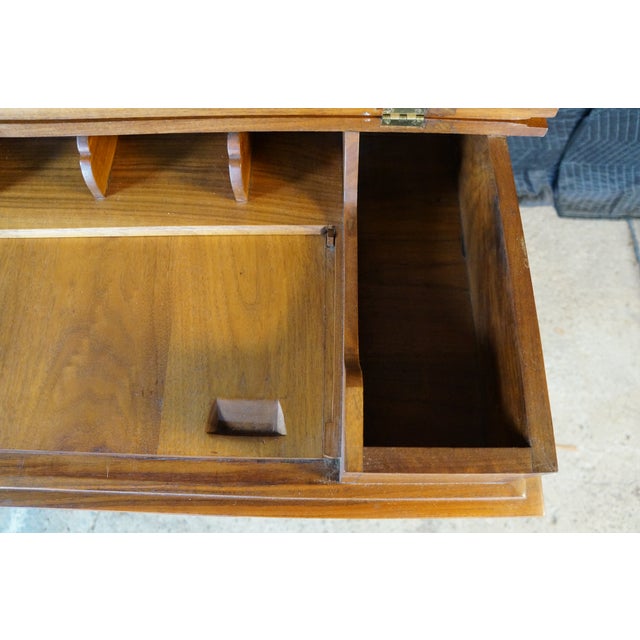 Antique Mission Arts & Crafts Walnut Inlaid Spinet Secretary Desk Console Table For Sale - Image 12 of 18