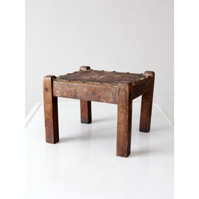 Antique Early American Upholstered Wood Footstool For Sale - Image 10 of 11