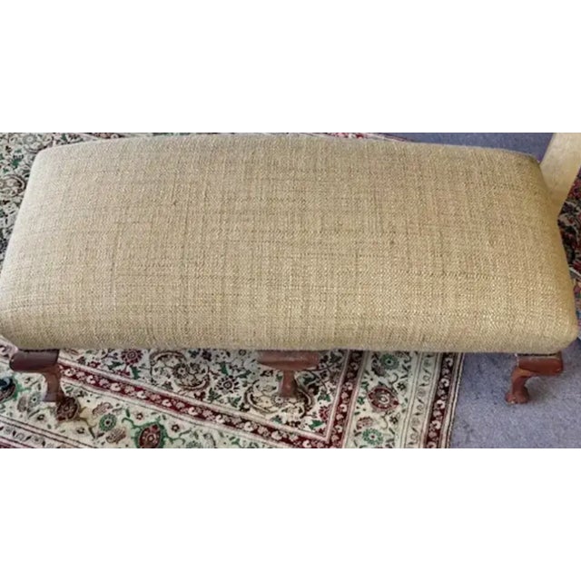 French Country Antique Cabriolet Leg Ball and Pad Foot Bench in a New Raffia Upholstery With Nail Heads For Sale - Image 3 of 8