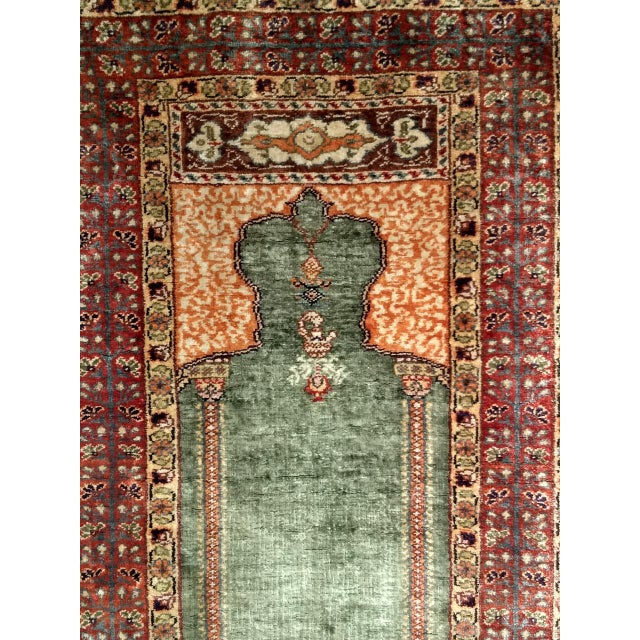 Vintage Turkish Hereke Prayer Rug, Green and Brick Red, Early 1900s, 2' x 3' For Sale - Image 9 of 16