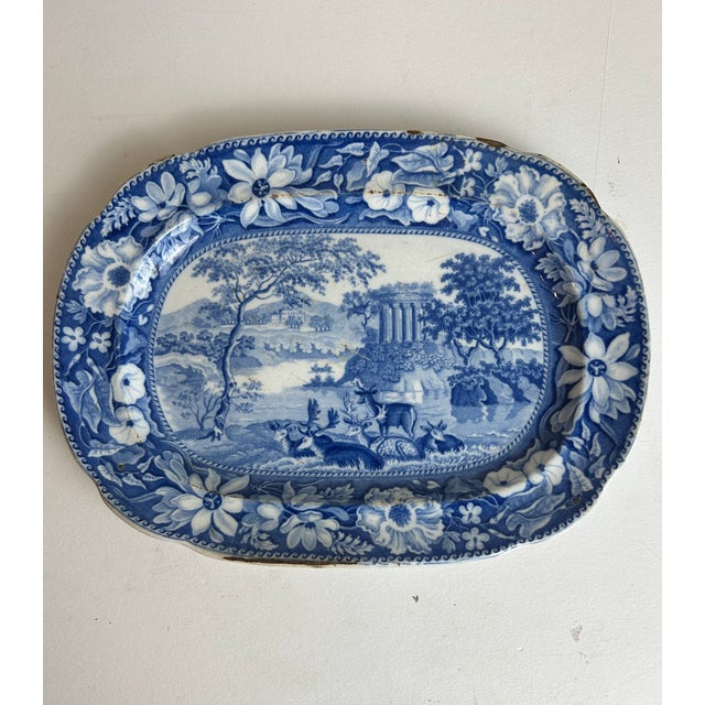 English Antique English Staffordshire Blue and White Platters For Sale - Image 3 of 7