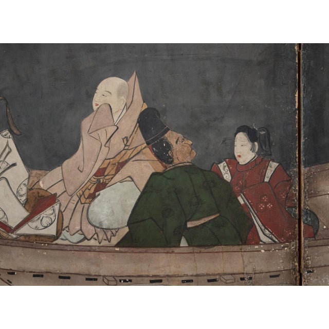 Goldenrod Large Late Edo to Early Meiji Japanese 6-Panel Gold Leaf Byobu Screen With a Boat For Sale - Image 8 of 18