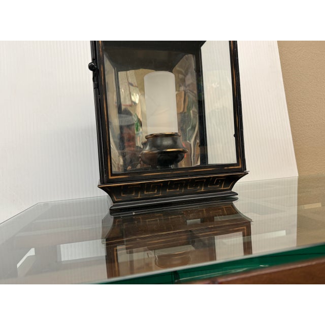 Asian Pagoda Burnished Metal Wall Sconce, Large For Sale - Image 3 of 12