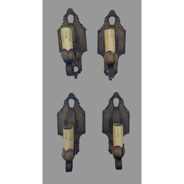 Metal Antique Lincoln No 904 Art Deco Painted Wall Sconces - Set of 4 Rewired For Sale - Image 7 of 8