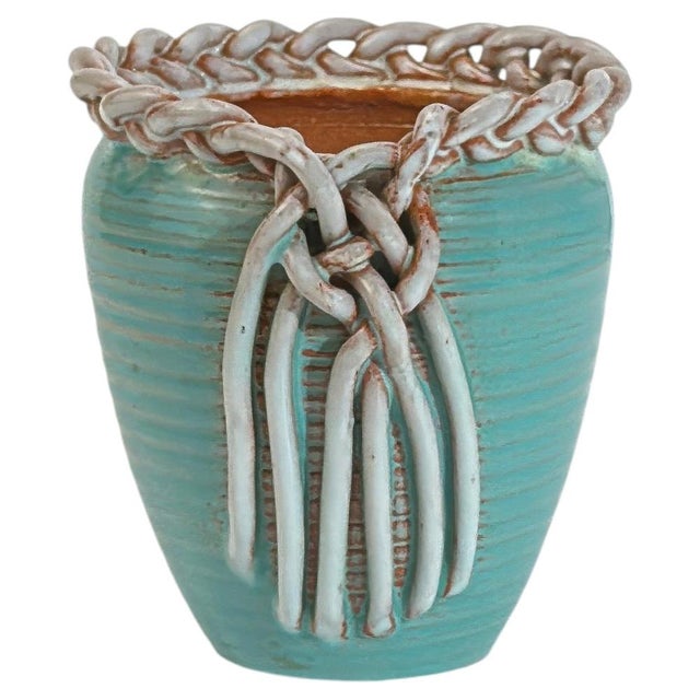 Vintage Turquoise Ceramic Vase by Alexandre De Wemmel, Belgium, 1950s For Sale - Image 11 of 11