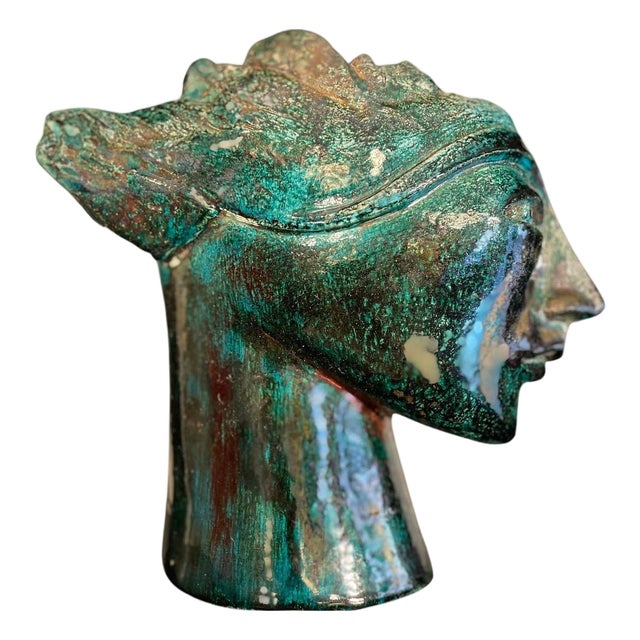 Glazed Ceramic Head Sculpture, 1960s For Sale