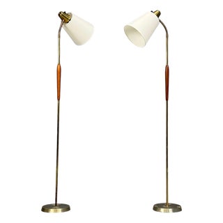 Swedish Modern, Standing Lamps, Teak, Brass, Sweden, 1940s For Sale