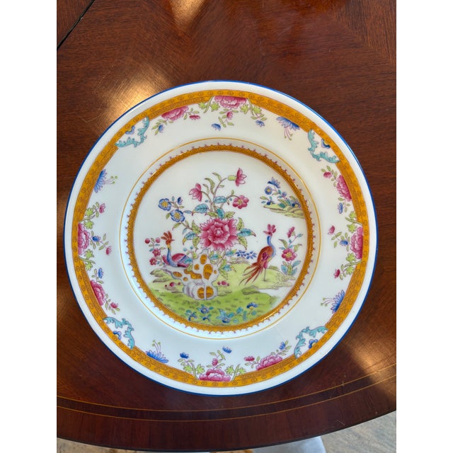 Traditional 1900s Edwardian English Coalport Chinoiserie Bird & Floral Dinner Plates, Set of 8 For Sale - Image 3 of 9