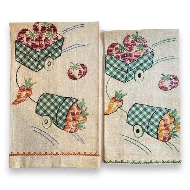 "This delightful set of vintage linen kitchen towels dates back to the 1950s and brings a warm, nostalgic charm to any...