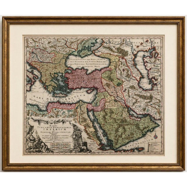 Antique Map of the Ottoman Empire by Matthäus Seutter, c. 1740 An impressive and highly decorative 18th-century map of the...