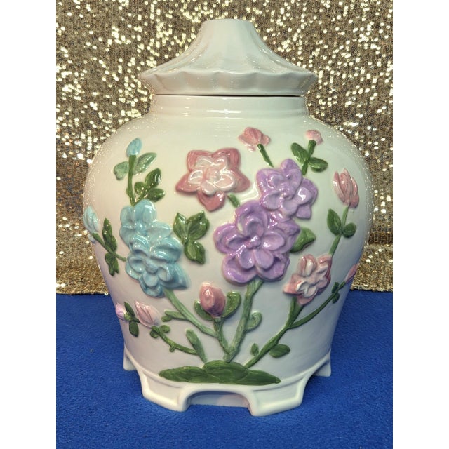 Gorgeous vintage ceramic 1979 signed vase with pagoda style lid. Large handcrafted Bil-Mar iridescent Chinoiserie....
