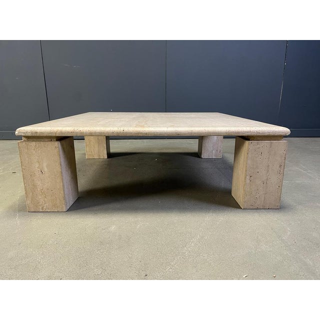 Vintage Square Travertine Coffee Table, Italy, 1970s For Sale - Image 3 of 11