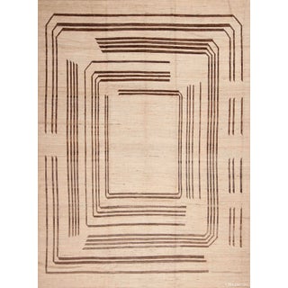 Ivory Cream and Brown Geometric Square Pattern Modern Room Size Rug For Sale