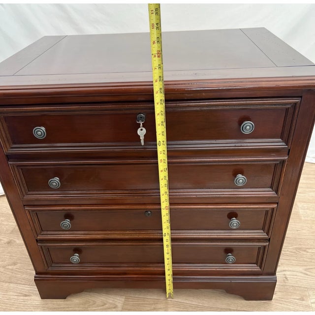 Brown Lateral File Cabinet, Two Locking Drawers Keys, Desk Height Banded Mahogany 1a For Sale - Image 8 of 11