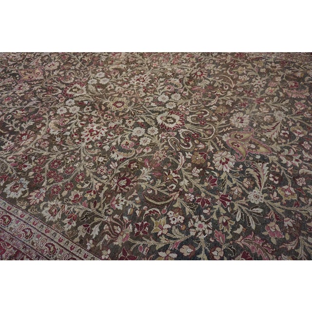 Fantastic Chocolate Brown Color and Floran Desing Antique Persian Khorassan Moud Rug For Sale In New York - Image 6 of 15