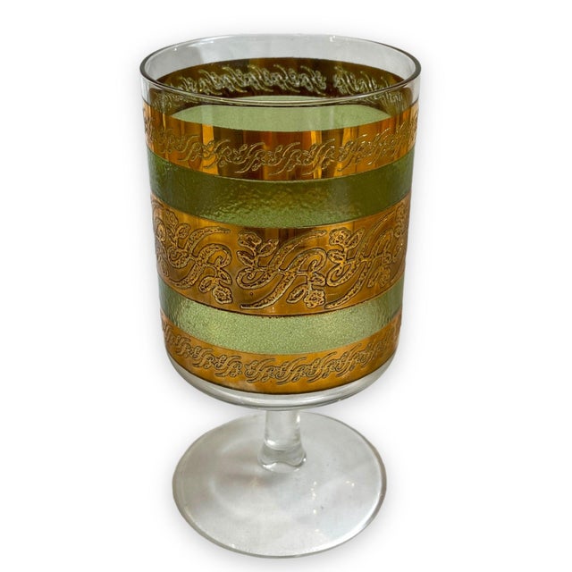 Glass Morphew Abode 1960s Culvar Light Green Art Deco & 22k Gold Stemmed Glassware Set - 6 Pieces For Sale - Image 7 of 11
