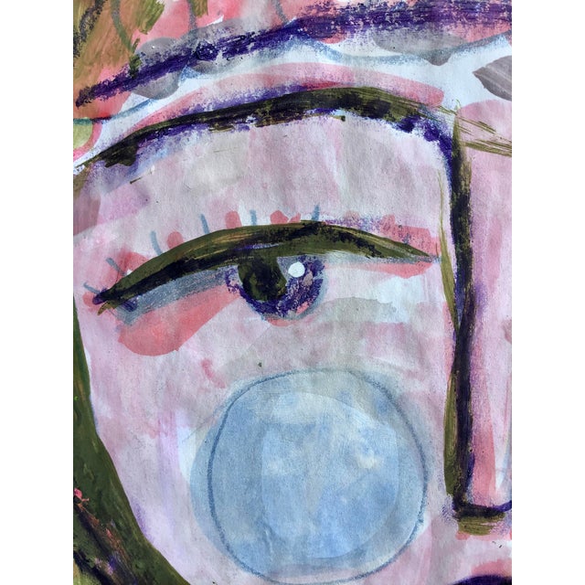 Contemporary Paintings by CL Auker, Mixed Media Colorful Face Triptych on Paper For Sale - Image 6 of 15
